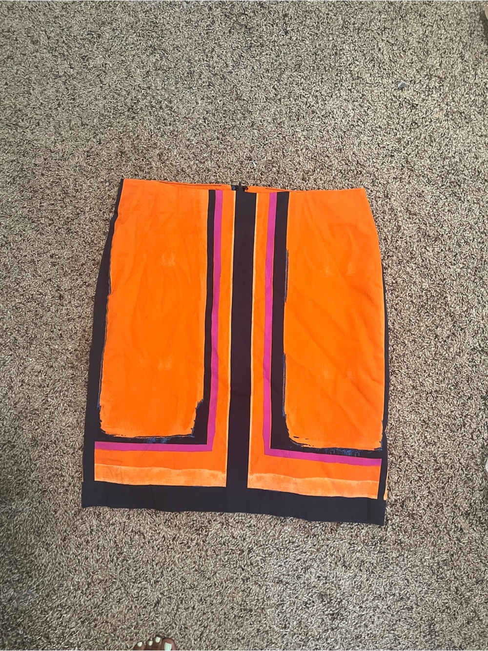 Ann Taylor Orange Pencil Skirt with Black, Pink, and Purple Accents